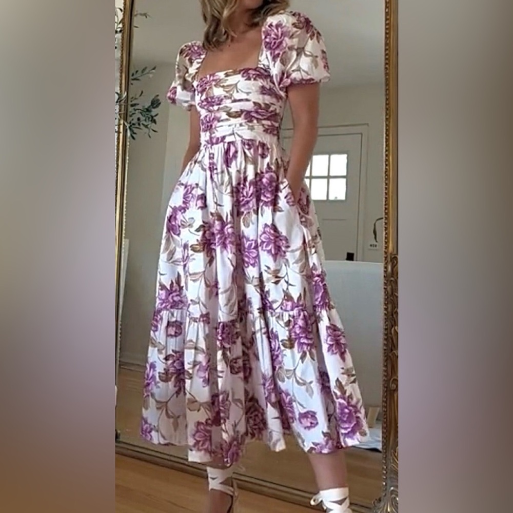 Abercrombie & Fitch Floral Puff Sleeve Midi Dress XS